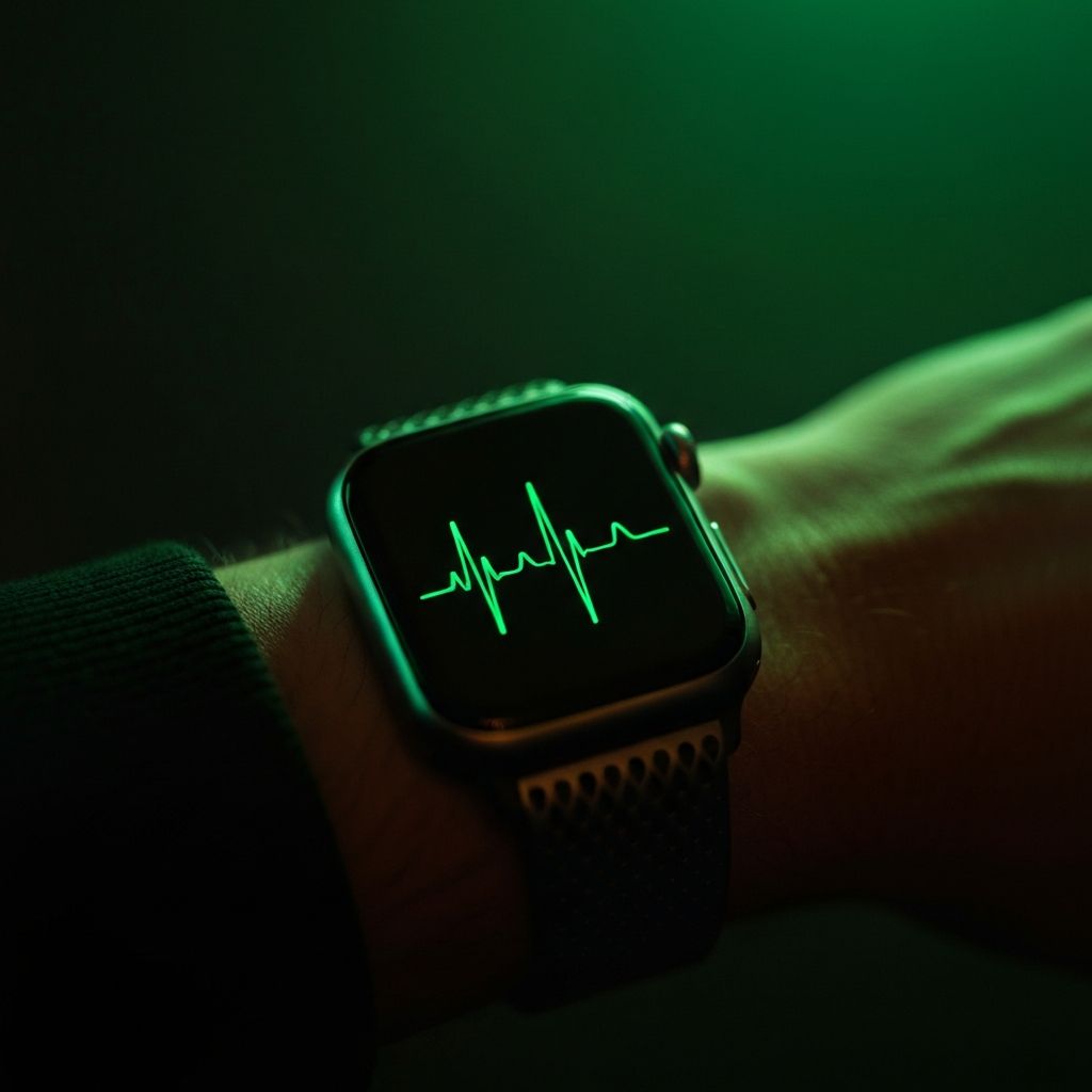Apple Watch with ScanBeat app showing heartbeat rhythm